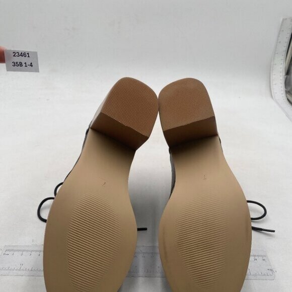 FOWT Women's Perforated Lace-Up Oxfords Almond Toe Mid Chunky Heel Black Shoes - Picture 7 of 8